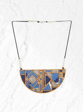 Printed Fabric and Compressed Wood Frame Maze Necklace Whe