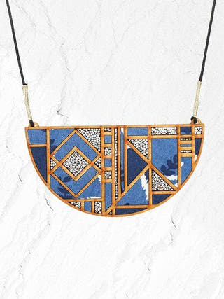 Printed Fabric and Compressed Wood Frame Maze Necklace Whe