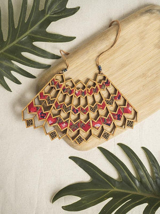  Wave Pattern Compressed Wood Frame Necklace by Whe sold by Flourish