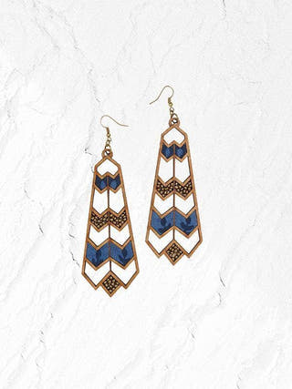 Fabric and Compressed Wood Frame Statement Earrings Whe