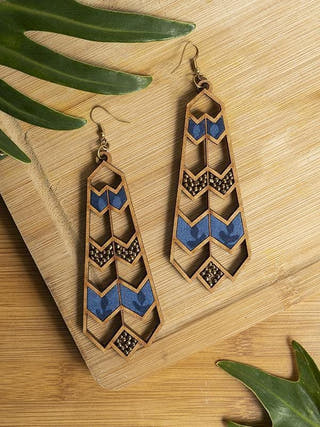 Fabric and Compressed Wood Frame Statement Earrings Whe