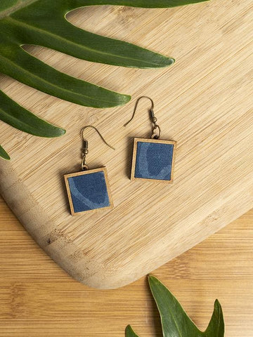 Fabric Compressed Wood Frame Earrings