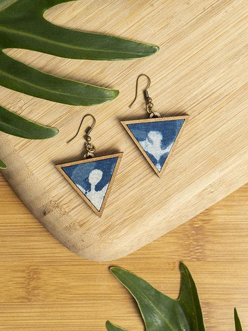 Fabric Triangular Compressed Wood Frame Earrings