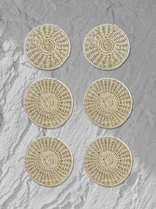 Set of 6 Handmade Sabai Grass Coasters Whe