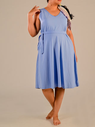 The Material Girl Sleevess A-line Dress - Vista blue Windie