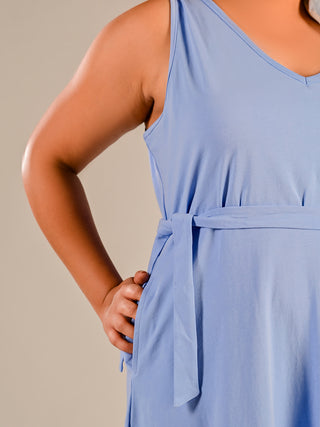 The Material Girl Sleevess A-line Dress - Vista blue Windie