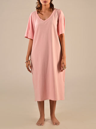 Work From Home Nightshirt Dress - Ticked Pink Windie