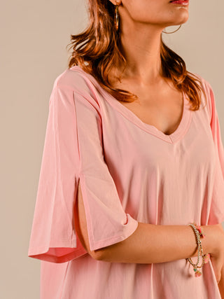 Work From Home Nightshirt Dress - Ticked Pink Windie