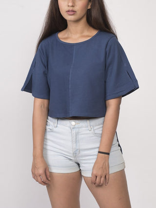 MALAI High Low Hem Top Navy Blue Windie