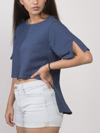 MALAI High Low Hem Top Navy Blue Windie