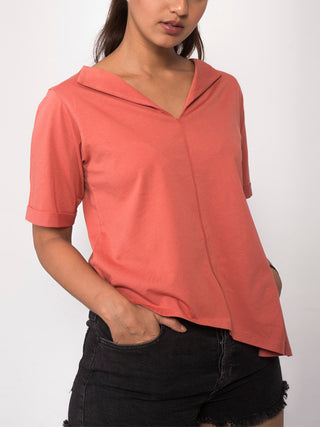 KALIMAN Relaxed Fit Asymmetric Hem Top Peach Windie