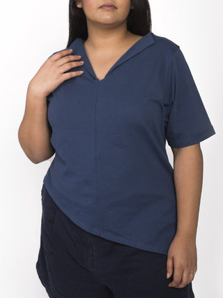 Malai Relaxed Fit Asymmetric Hem Top Navy Blue Windie