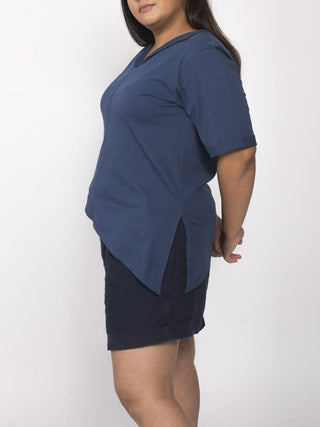 Malai Relaxed Fit Asymmetric Hem Top Navy Blue Windie