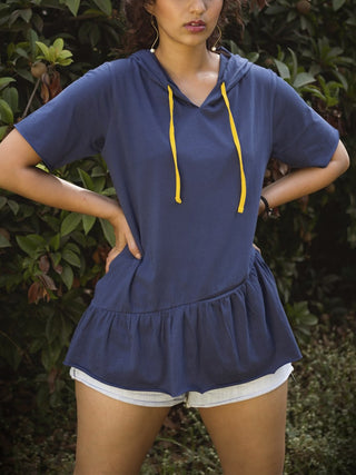 Malai Relaxed Fit Hoodie Tunic With Pocket Dark Blue Windie