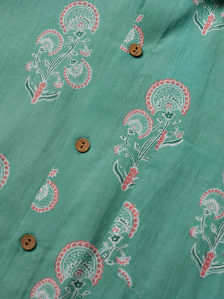 Botanical Flower Printed Shirt Teal Patrah