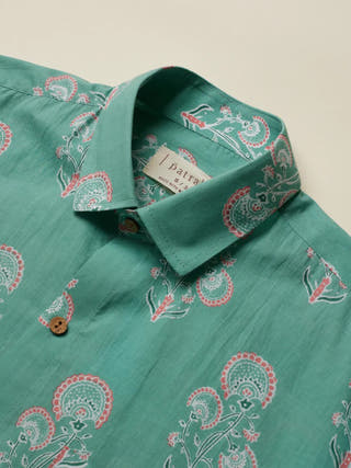 Botanical Flower Printed Shirt Teal Patrah