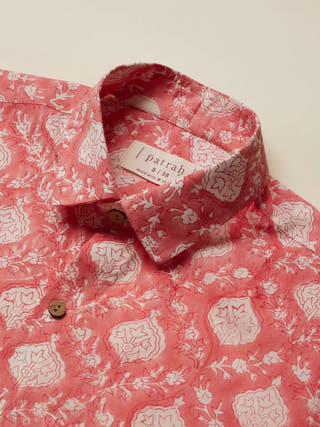 Handblock Printed Shirt Summer Coral Patrah