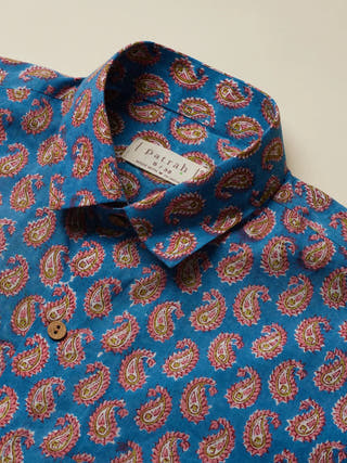 Handblock Printed Shirt Blue Paisley Patrah