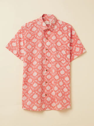 Handblock Printed Shirt Summer Coral Patrah