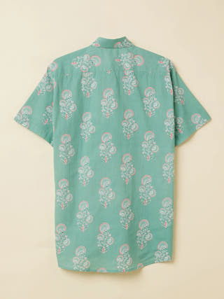 Botanical Flower Printed Shirt Teal Patrah