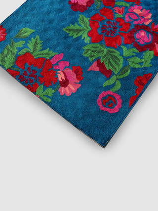 Hand Embroidered Chainstitch Runner Rug Lush Blue Green Zaina