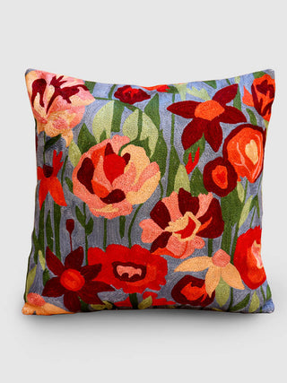 Iris Chainstitch Embroidered Cushion Cover Vivid Grey Zaina