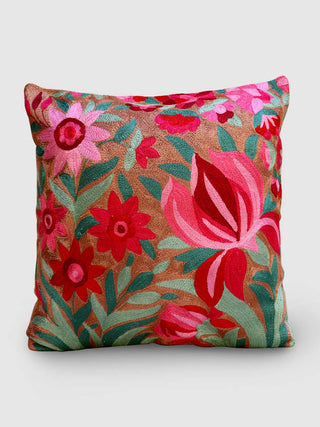 Lotus Chainstitch Embroidered Cushion Cover Caramel Zaina By CtoK