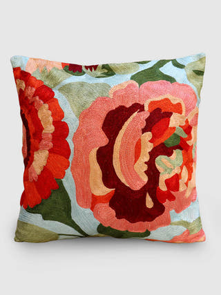 Rose Chainstitch Embroidered Cushion Cover Arctic Blue Zaina