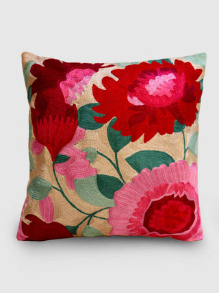 Dasiy Chainstitch Embroidered Cushion Cover Ecru Zaina