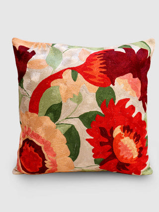 Daisy Chainstitch Embroidered Cushion Cover Buff Zaina