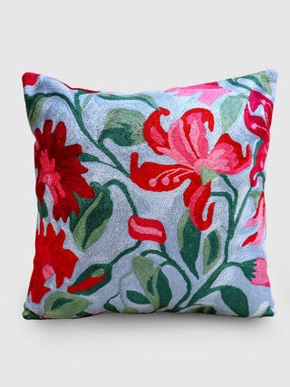Lily Chainstitch Embroidered Cushion Cover Vivid Blue Zaina