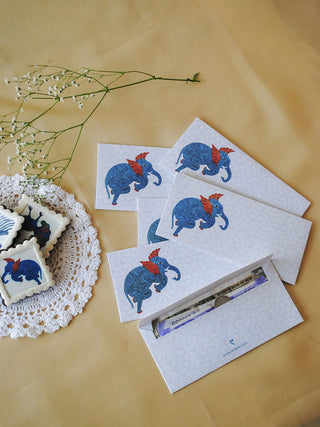 Gond Envelope Elephant - Set Of 6 Ekibeki