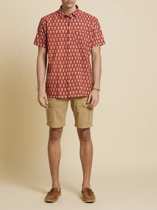 Floral Handblock Printed Cotton Shirt Red Natural Dye Patrah